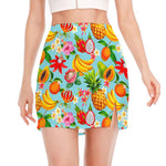 Hawaiian Tropical Fruits Pattern Print Side Slit Mini Skirt