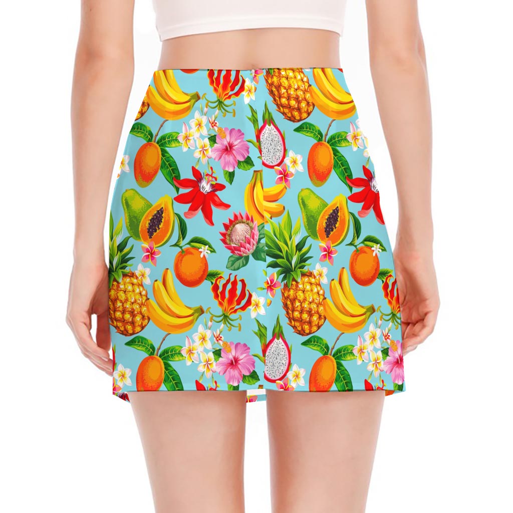 Hawaiian Tropical Fruits Pattern Print Side Slit Mini Skirt