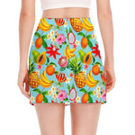 Hawaiian Tropical Fruits Pattern Print Side Slit Mini Skirt