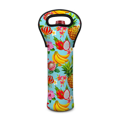 Hawaiian Tropical Fruits Pattern Print Single Neoprene Wine Tote