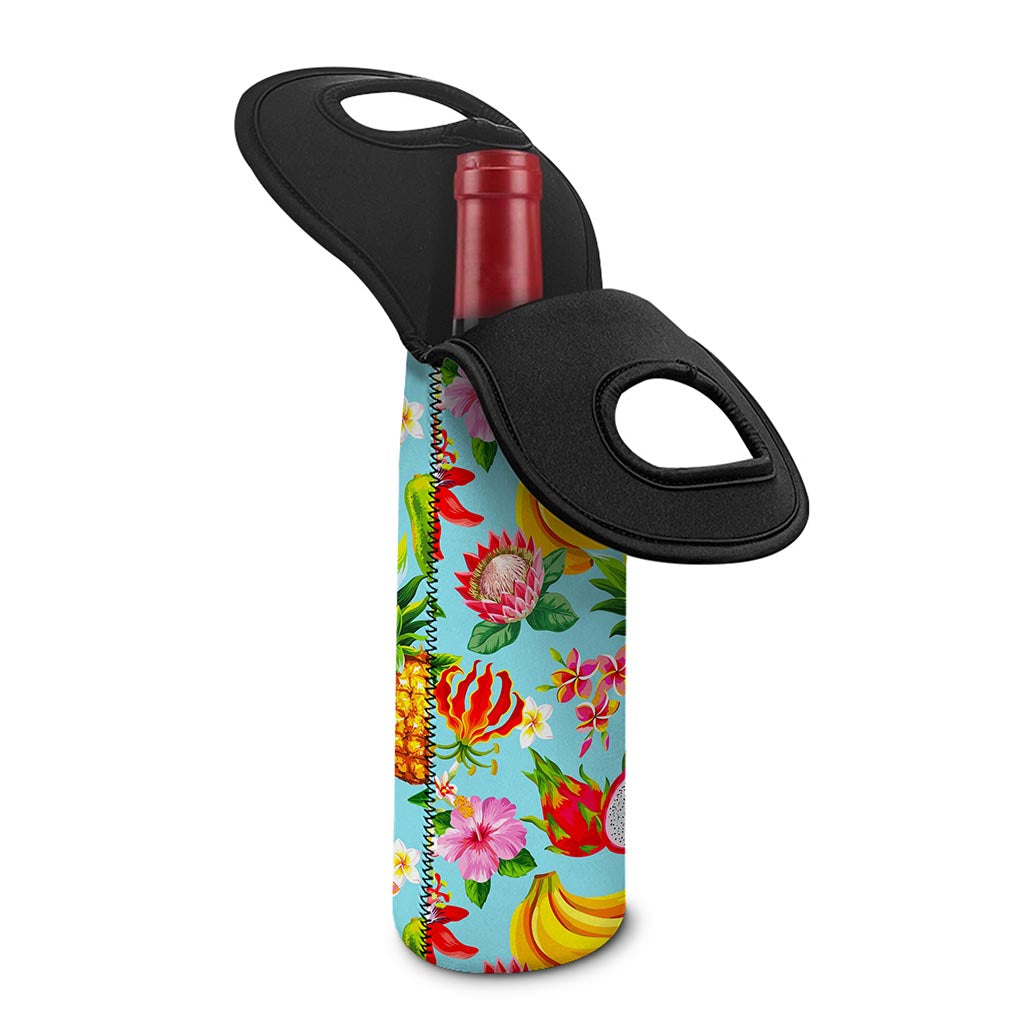 Hawaiian Tropical Fruits Pattern Print Single Neoprene Wine Tote
