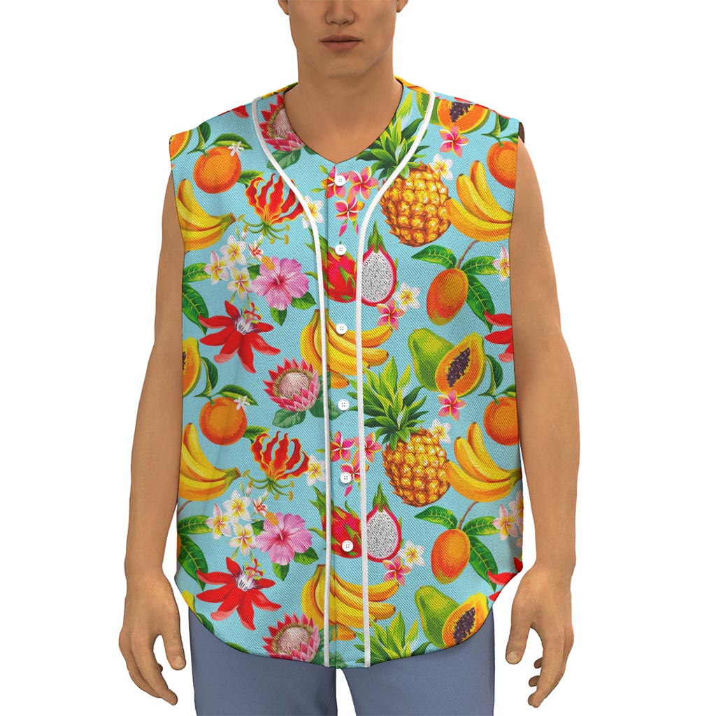 Hawaiian Tropical Fruits Pattern Print Sleeveless Baseball Jersey