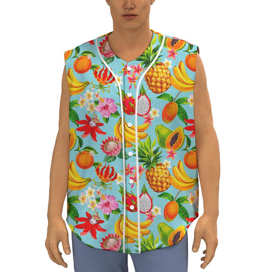 Hawaiian Tropical Fruits Pattern Print Sleeveless Baseball Jersey