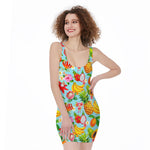 Hawaiian Tropical Fruits Pattern Print Sleeveless Bodycon Dress