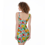 Hawaiian Tropical Fruits Pattern Print Sleeveless Bodycon Dress
