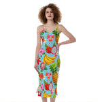 Hawaiian Tropical Fruits Pattern Print Slim Fit Midi Cami Dress