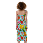Hawaiian Tropical Fruits Pattern Print Slim Fit Midi Cami Dress
