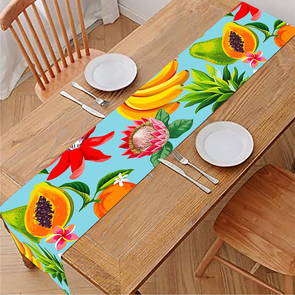 Hawaiian Tropical Fruits Pattern Print Table Runner