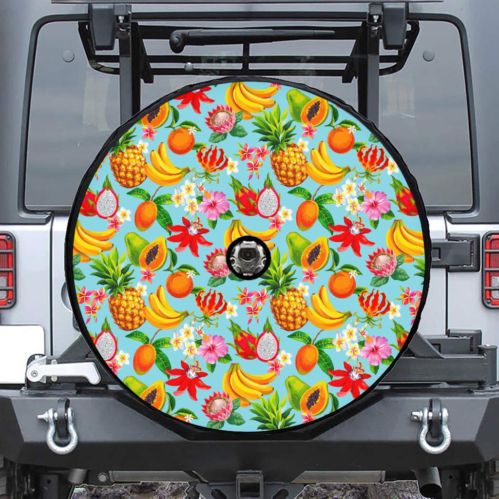 Hawaiian Tropical Fruits Pattern Print Tire Cover With Camera Hole