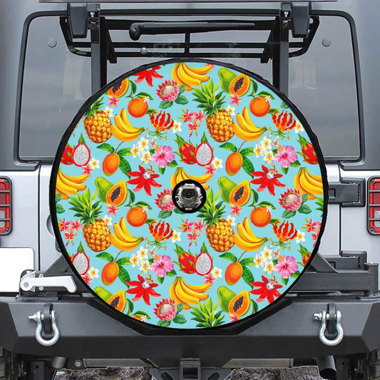 Hawaiian Tropical Fruits Pattern Print Tire Cover With Camera Hole