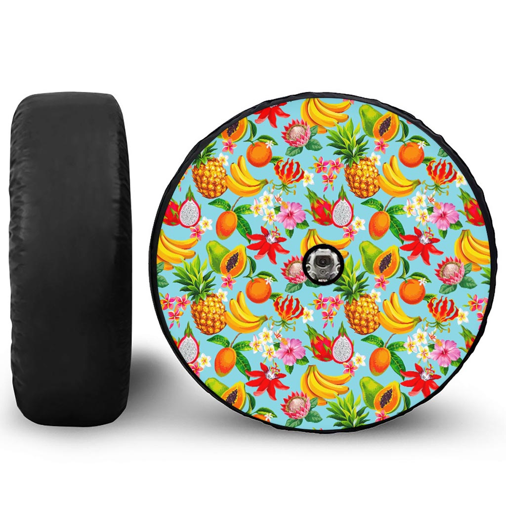 Hawaiian Tropical Fruits Pattern Print Tire Cover With Camera Hole