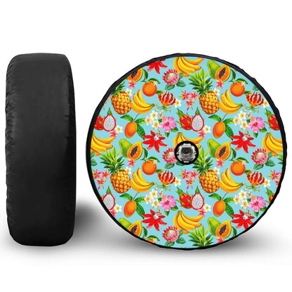 Hawaiian Tropical Fruits Pattern Print Tire Cover With Camera Hole