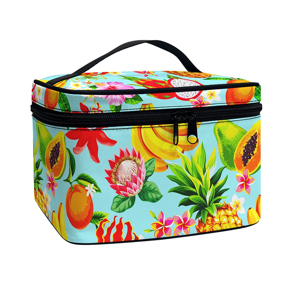 Hawaiian Tropical Fruits Pattern Print Travel Makeup Bag