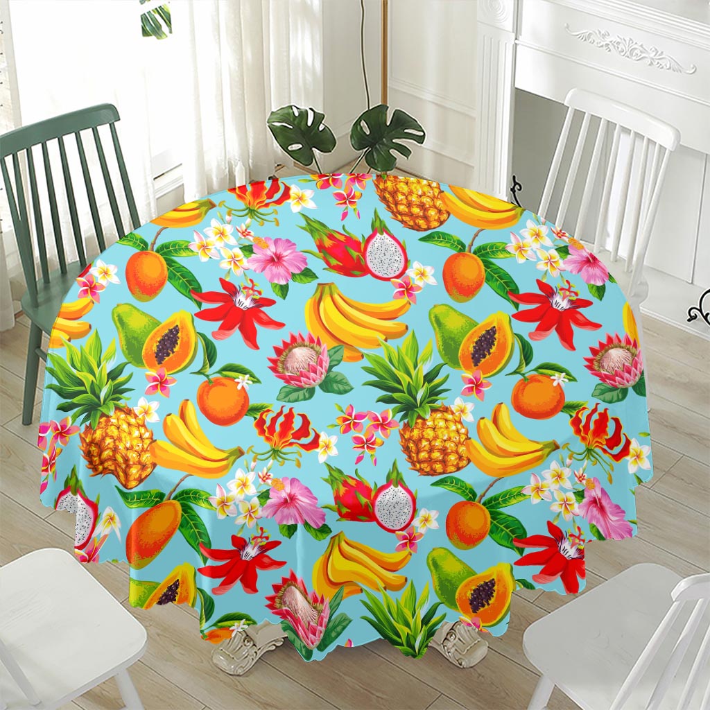 Hawaiian Tropical Fruits Pattern Print Waterproof Round Tablecloth