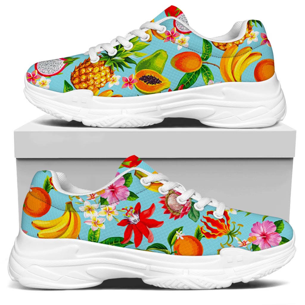 Hawaiian Tropical Fruits Pattern Print White Chunky Shoes