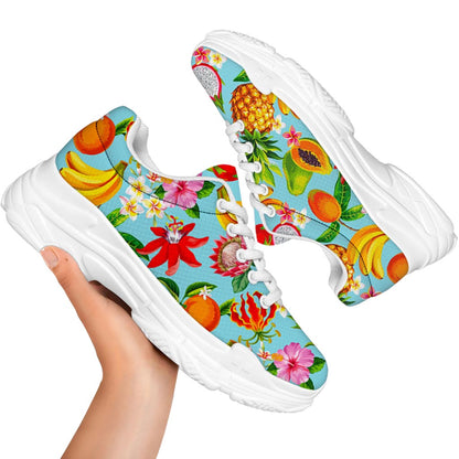 Hawaiian Tropical Fruits Pattern Print White Chunky Shoes