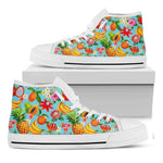 Hawaiian Tropical Fruits Pattern Print White High Top Sneakers
