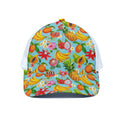 Hawaiian Tropical Fruits Pattern Print White Mesh Trucker Hat