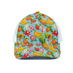 Hawaiian Tropical Fruits Pattern Print White Mesh Trucker Cap