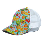 Hawaiian Tropical Fruits Pattern Print White Mesh Trucker Cap