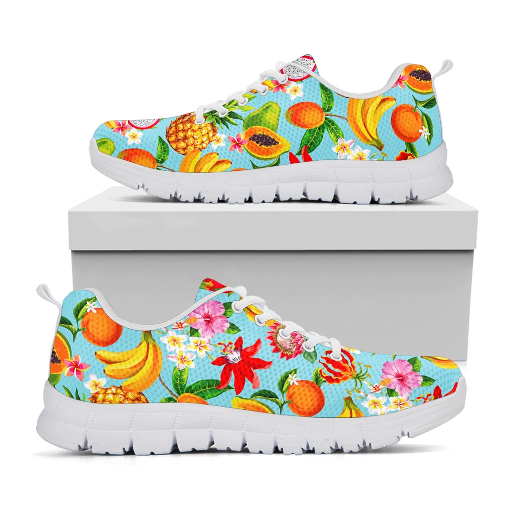 Hawaiian Tropical Fruits Pattern Print White Running Shoes