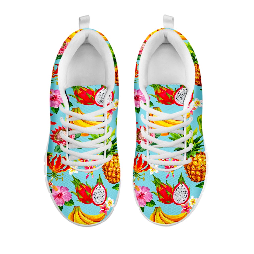 Hawaiian Tropical Fruits Pattern Print White Running Shoes