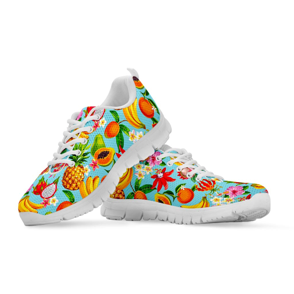 Hawaiian Tropical Fruits Pattern Print White Running Shoes