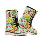 Hawaiian Tropical Fruits Pattern Print Winter Boots