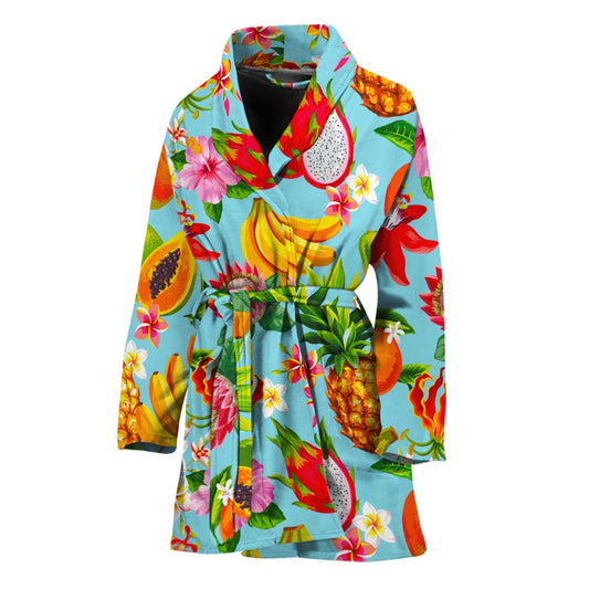 Hawaiian Tropical Fruits Pattern Print Women's Bathrobe