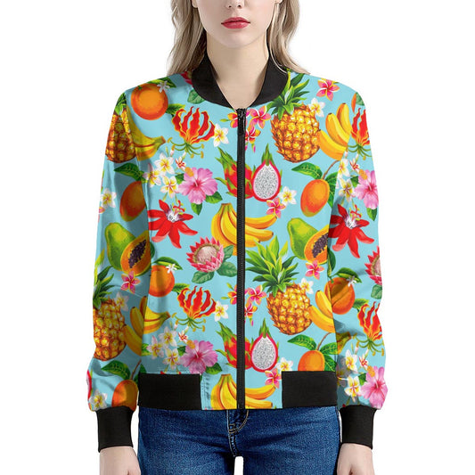 Hawaiian Tropical Fruits Pattern Print Women's Bomber Jacket