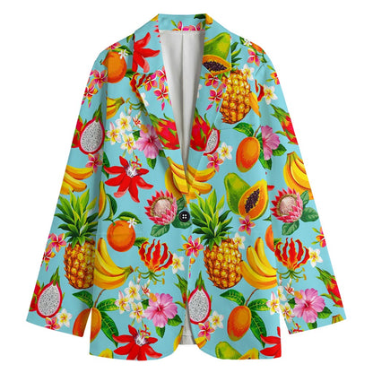 Hawaiian Tropical Fruits Pattern Print Women's Cotton Blazer