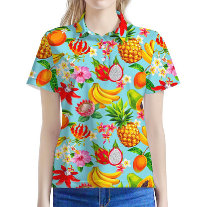 Hawaiian Tropical Fruits Pattern Print Women's Polo Shirt