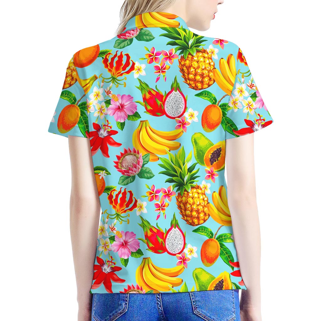 Hawaiian Tropical Fruits Pattern Print Women's Polo Shirt