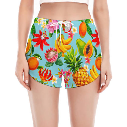 Hawaiian Tropical Fruits Pattern Print Women's Split Running Shorts
