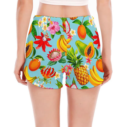 Hawaiian Tropical Fruits Pattern Print Women's Split Running Shorts