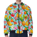 Hawaiian Tropical Fruits Pattern Print Zip Sleeve Bomber Jacket