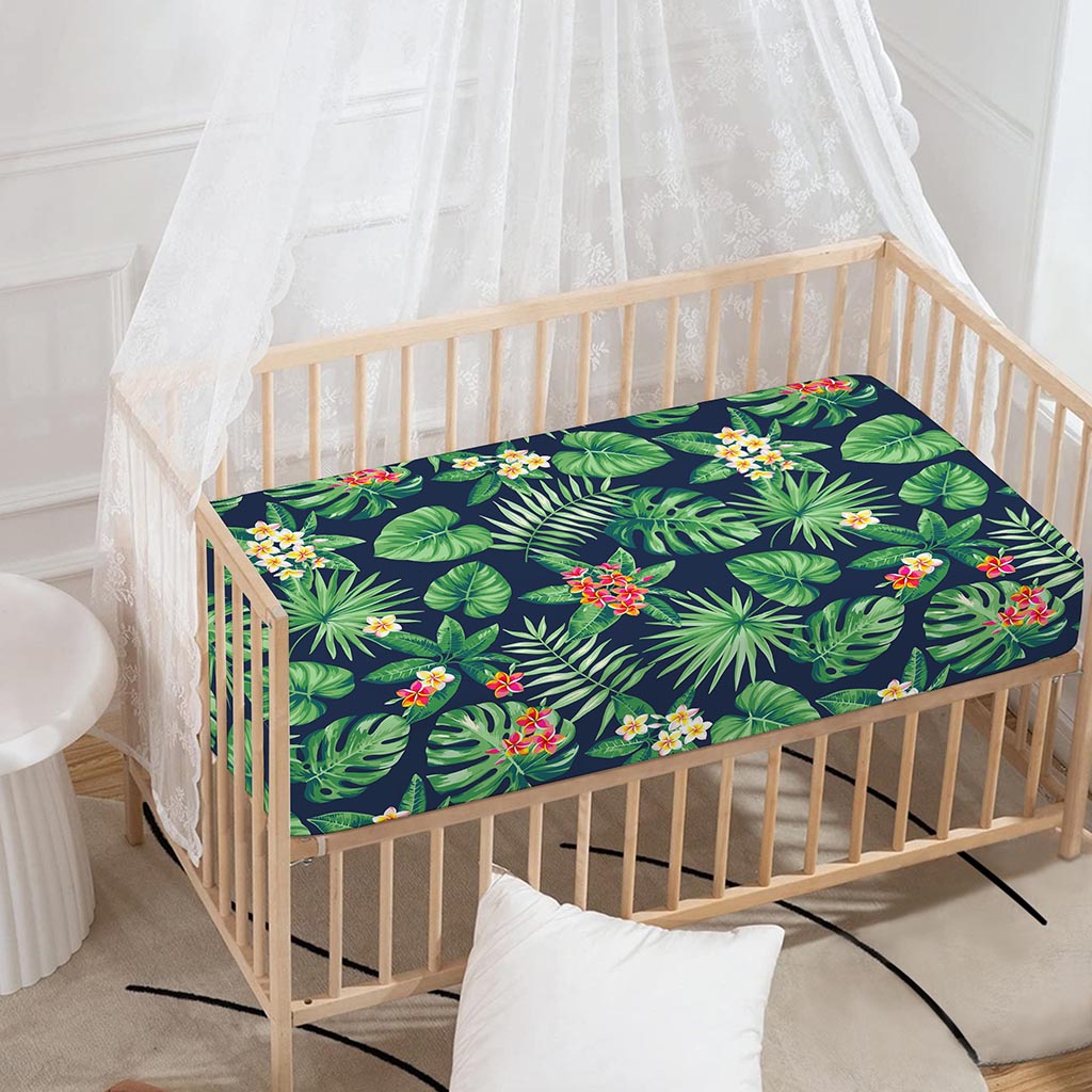 Hawaiian Tropical Leaves Pattern Print Baby Crib Sheet
