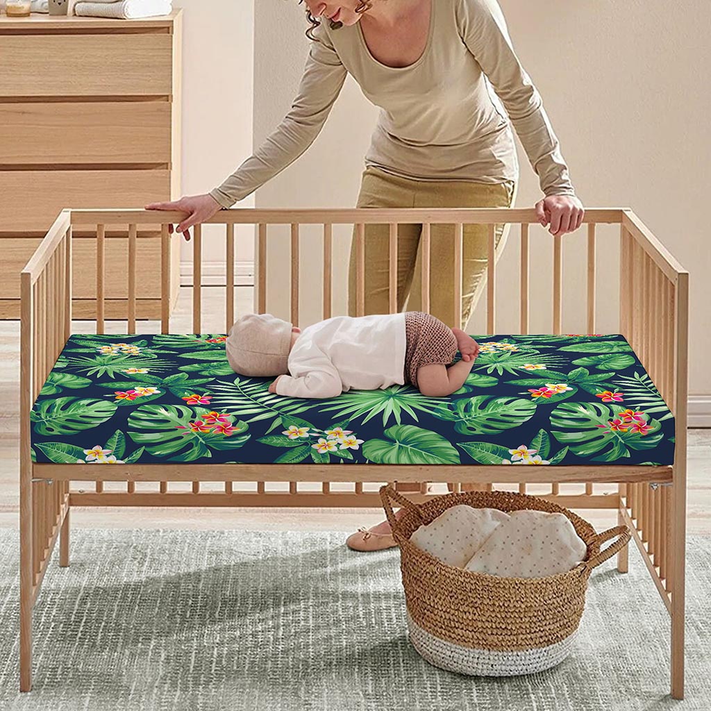 Hawaiian Tropical Leaves Pattern Print Baby Crib Sheet
