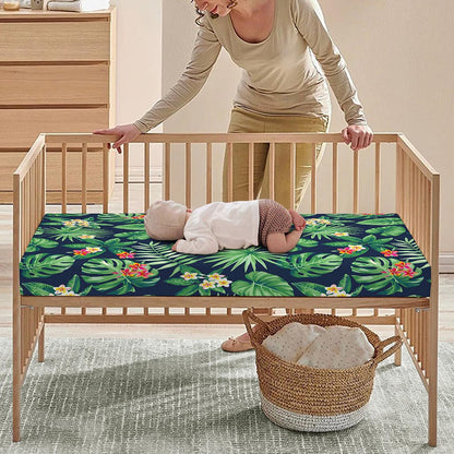 Hawaiian Tropical Leaves Pattern Print Baby Crib Sheet