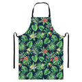 Hawaiian Tropical Leaves Pattern Print Bib Apron With Pocket