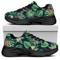 Hawaiian Tropical Leaves Pattern Print Black Chunky Shoes