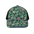 Hawaiian Tropical Leaves Pattern Print Black Mesh Trucker Hat
