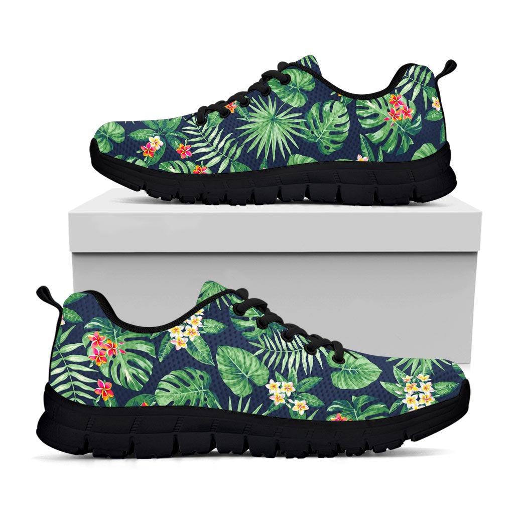 Hawaiian Tropical Leaves Pattern Print Black Running Shoes