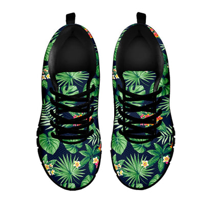 Hawaiian Tropical Leaves Pattern Print Black Running Shoes