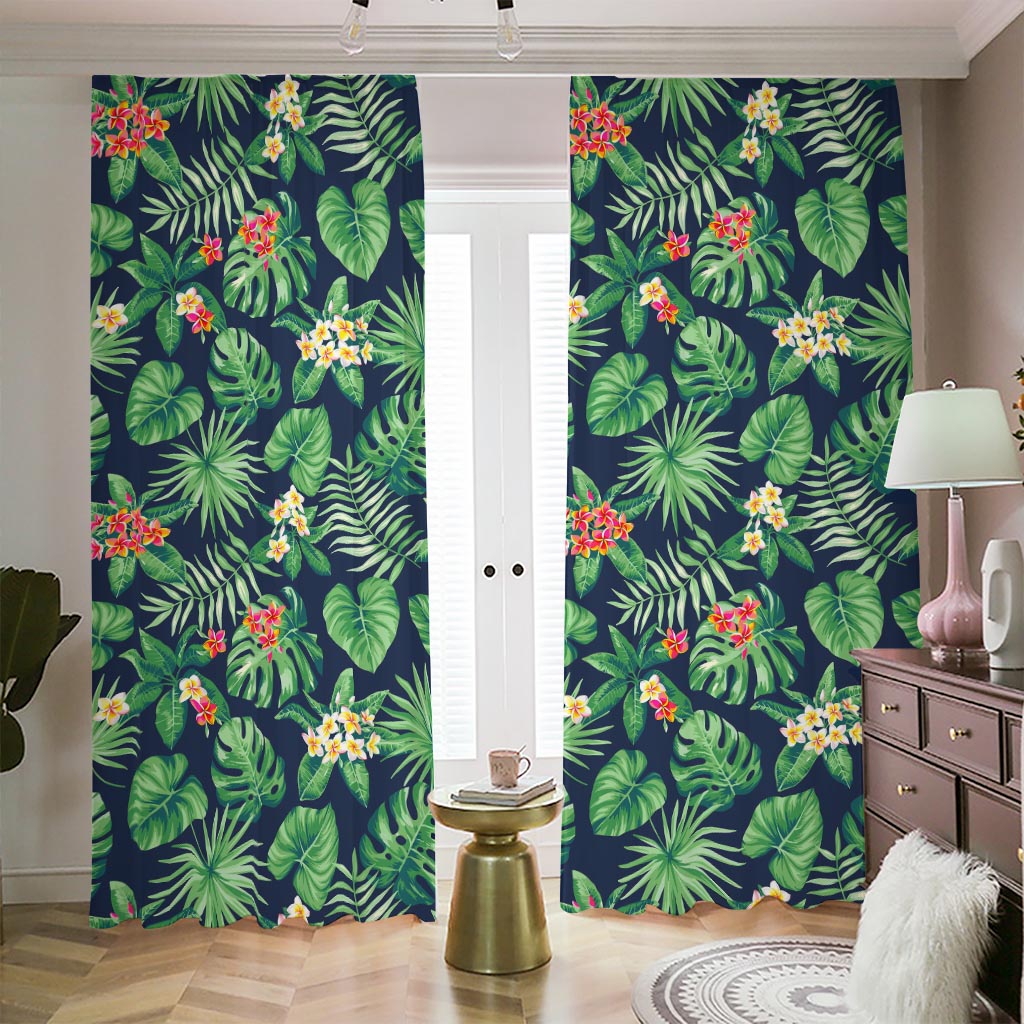 Hawaiian Tropical Leaves Pattern Print Blackout Pencil Pleat Curtains