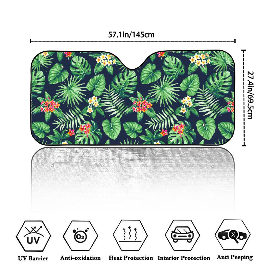 Hawaiian Tropical Leaves Pattern Print Car Windshield Sun Shade