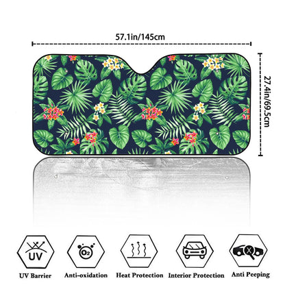 Hawaiian Tropical Leaves Pattern Print Car Windshield Sun Shade