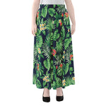 Hawaiian Tropical Leaves Pattern Print Chiffon Maxi Skirt