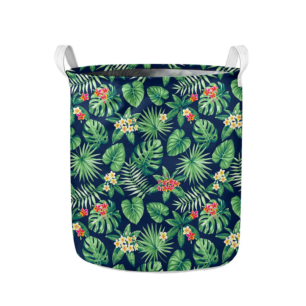 Hawaiian Tropical Leaves Pattern Print Collapsible Laundry Basket