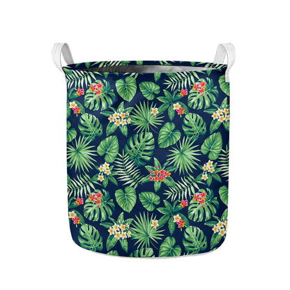 Hawaiian Tropical Leaves Pattern Print Collapsible Laundry Basket